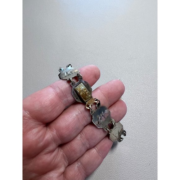 Vintage Sterling Silver Siam Niello Link Bracelet - Yellow Enamel, Thailand - Picture 6 of 16